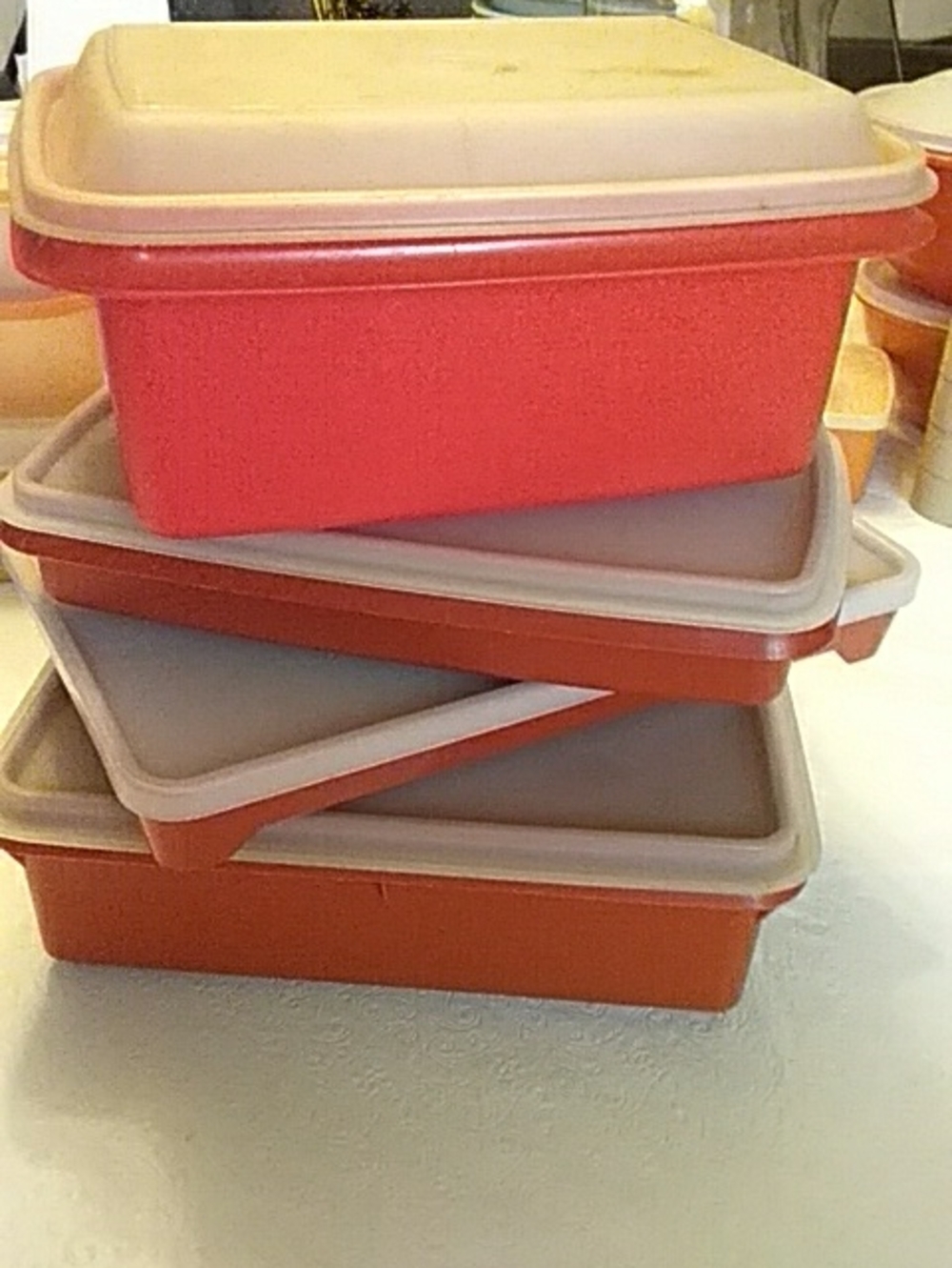 Stack of Tupperware Paprika Storage Containers with Cream Lids (4) Vintage